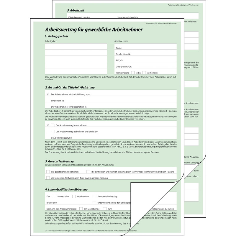 Sigel Vordruck Arbeitsvertrag Gewerblich A4 Sd Av422 Bei Www