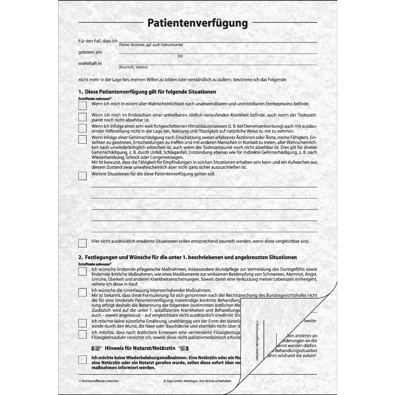 Sigel Vordruck Set Patientenverfugung Din A4 Pv450 Bei Www Officeb2b Ch Gunstig Kaufen