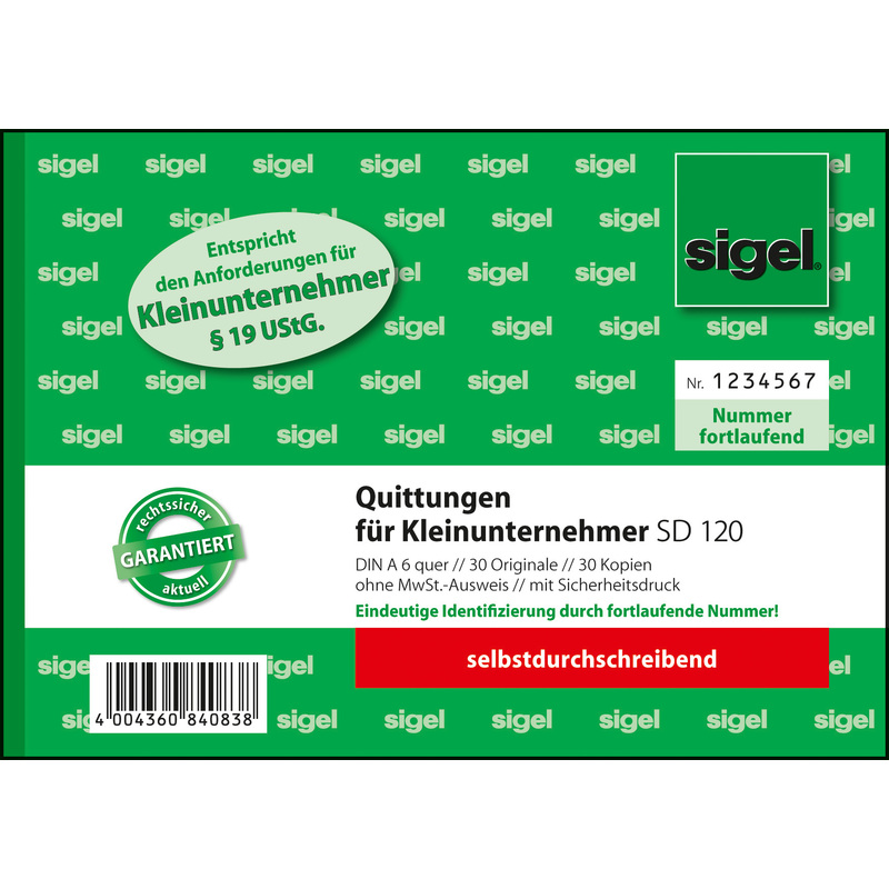 Sigel Formularbuch Quittung Für Kleinunternehmer Sd 120 Bei Www