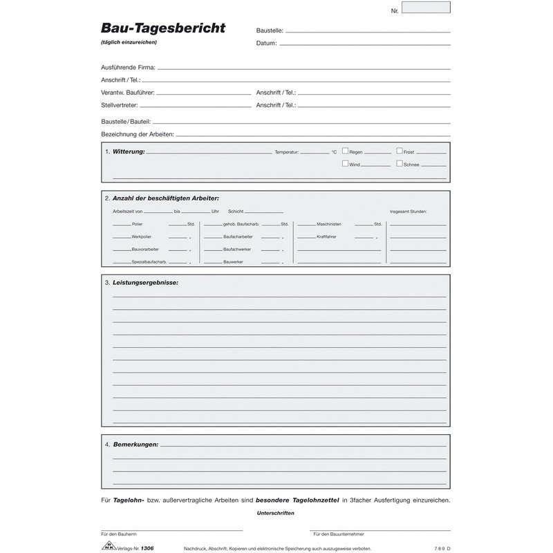 RNK Verlag Vordruck "Bau-Tagesbericht", Block, DIN A4 1306 ...
