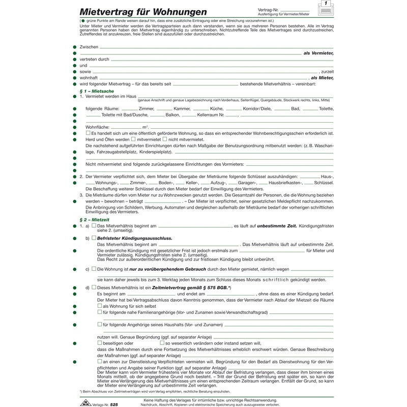 Mietvertrag Für Wohnungen Pdf Rnk Verlag Vordruck Universal