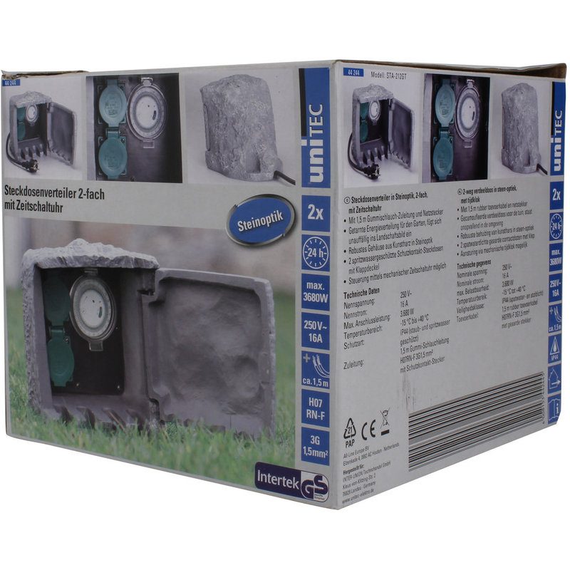 uniTEC GartenSteckdosenverteiler "Steinoptik", 2fach