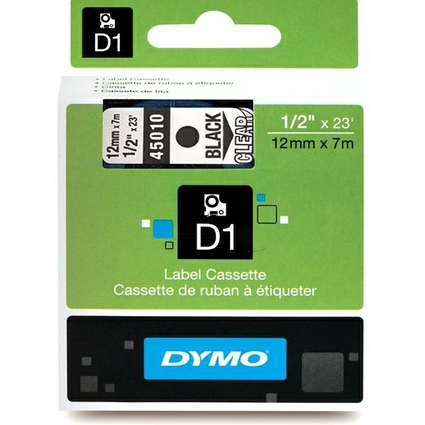 DYMO D1 Schriftbandkassette schwarz/transparent, 12 mm x 7 m