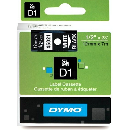 DYMO D1 Schriftbandkassette wei/schwarz, 12 mm x 7 m