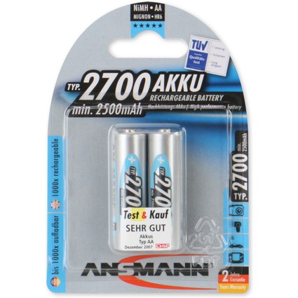 ANSMANN NiMH Akku Premium, Mignon AA, 2.700 mAh, 2er-Blister