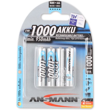 ANSMANN NiMH Akku Premium, Micro AAA, 1.000 mAh, 4er Blister