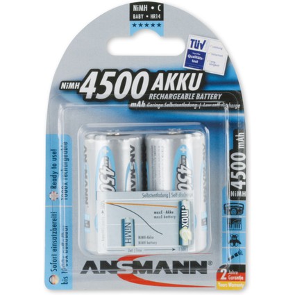 ANSMANN NiMH Akku max E, Baby (C), 4.500 mAh, 2er Blister