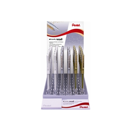 Pentel Gel-Tintenroller K118, wei, gold und silber, Display