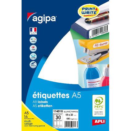 agipa Universal-Etiketten, 19 x 38 mm, wei