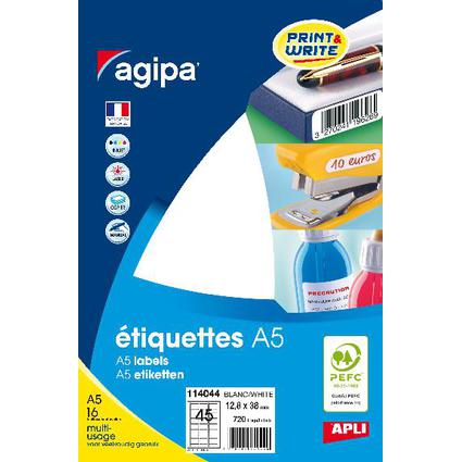 agipa Universal-Etiketten, 12,8 x 38 mm, wei