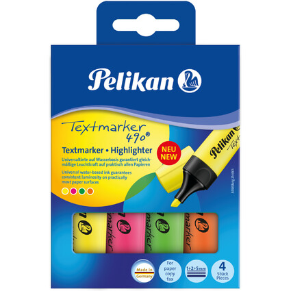 Pelikan Textmarker 490, 4er Etui, farbig sortiert