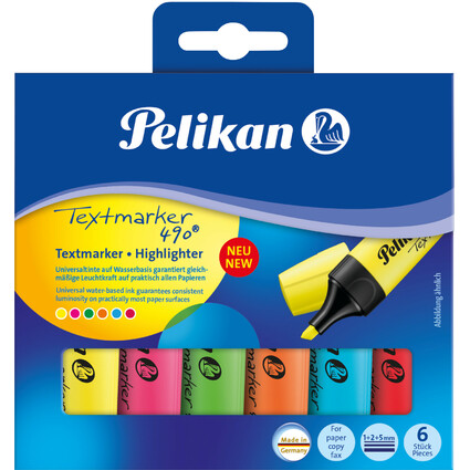 Pelikan Textmarker 490, 6er Etui, farbig sortiert