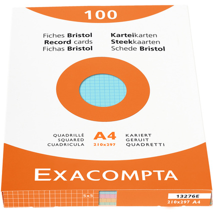EXACOMPTA Karteikarten, DIN A4, kariert, farbig sortiert