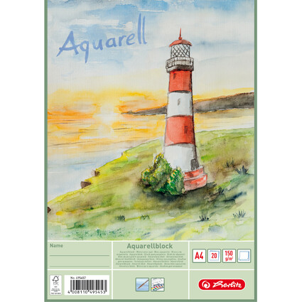 herlitz Aquarell-Block, 210 x 298 mm, Inhalt: 20 Blatt