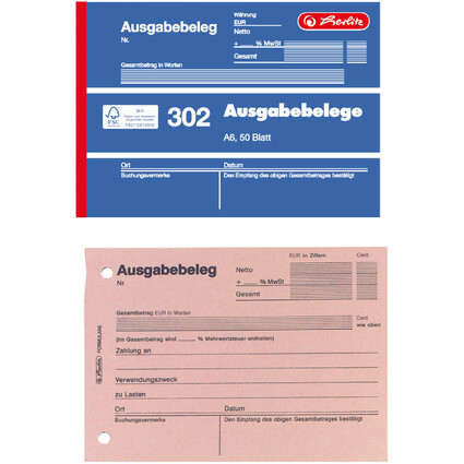 herlitz Formularbuch "Ausgabebeleg 302", DIN A6, 50 Blatt