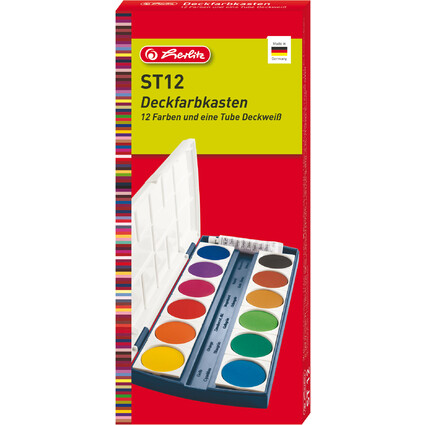 herlitz Deckfarbkasten ST12, 12 Farben, aus Kunststoff