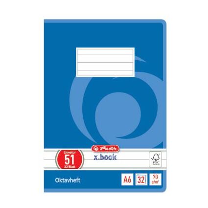 herlitz Oktavheft x.book, DIN A6, liniert, 70 g/qm, 32 Blatt