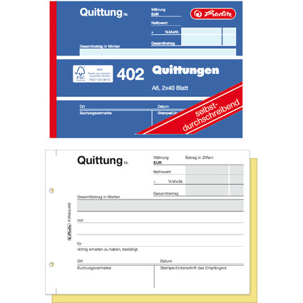 herlitz Formularbuch "Quittung 402", DIN A6, 2 x 40 Blatt