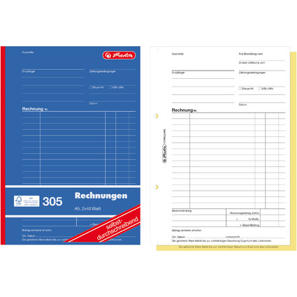 herlitz Formularbuch "Rechnung 305", DIN A5, 2 x 40 Blatt