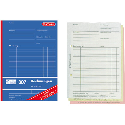 herlitz Formularbuch "Rechnung 307", DIN A5, 3 x 40 Blatt