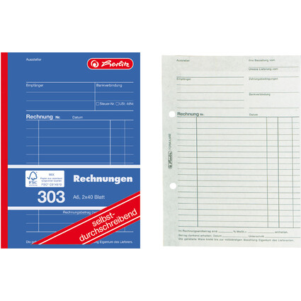 herlitz Formularbuch "Rechnung 303", DIN A6, 2 x 40 Blatt
