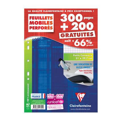 Clairefontaine Feuillets mobiles perfors, A4, quadrill 5x5