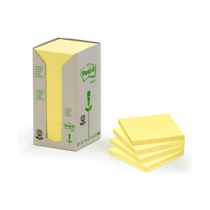 Post-it Haftnotizen Recycling Notes, 76 x 76 mm, gelb
