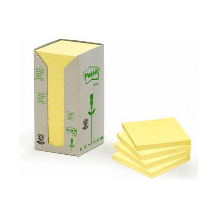 Post-it Haftnotizen Recycling, 76 x 76 mm, gelb