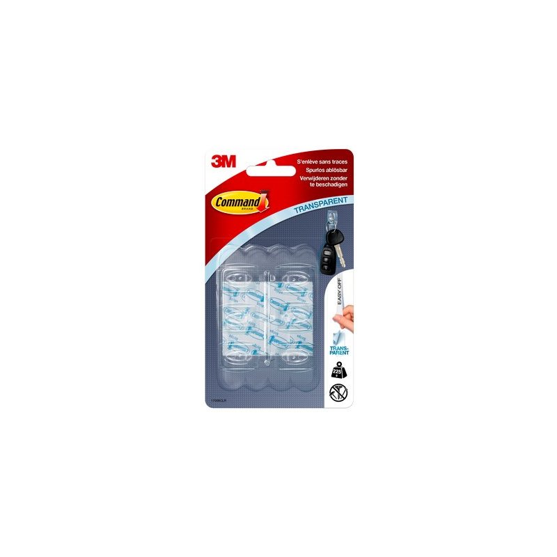 3M Command Haken Kunststoff transparent Größe S 6 Haken 8 Streifen