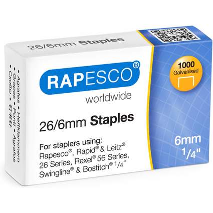 RAPESCO Heftklammern 26/6, verzinkt, 1.000 Stck